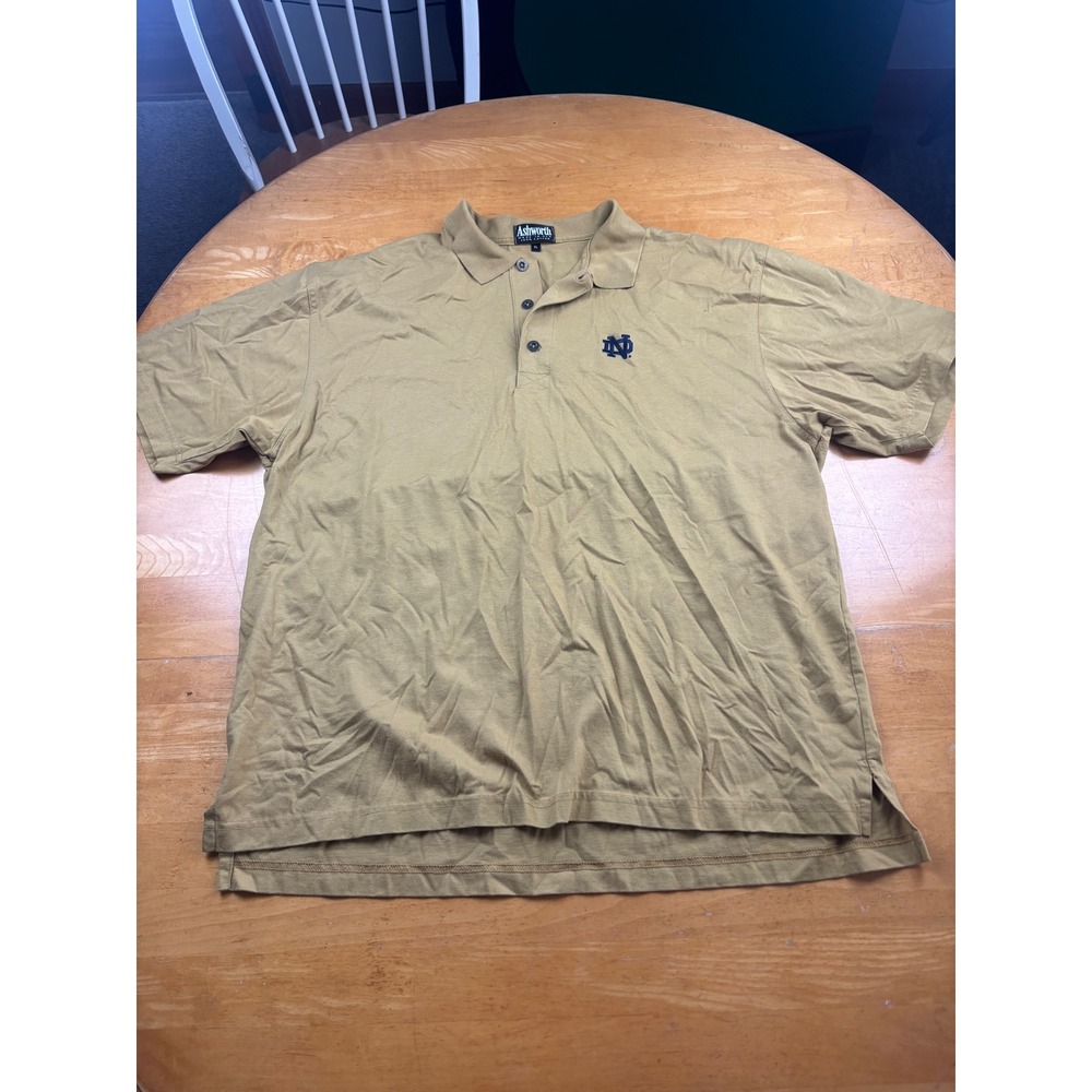 Vintage Ashworth Notre Dame Polo Shirt XL Khaki Made in USA Fighting Irish